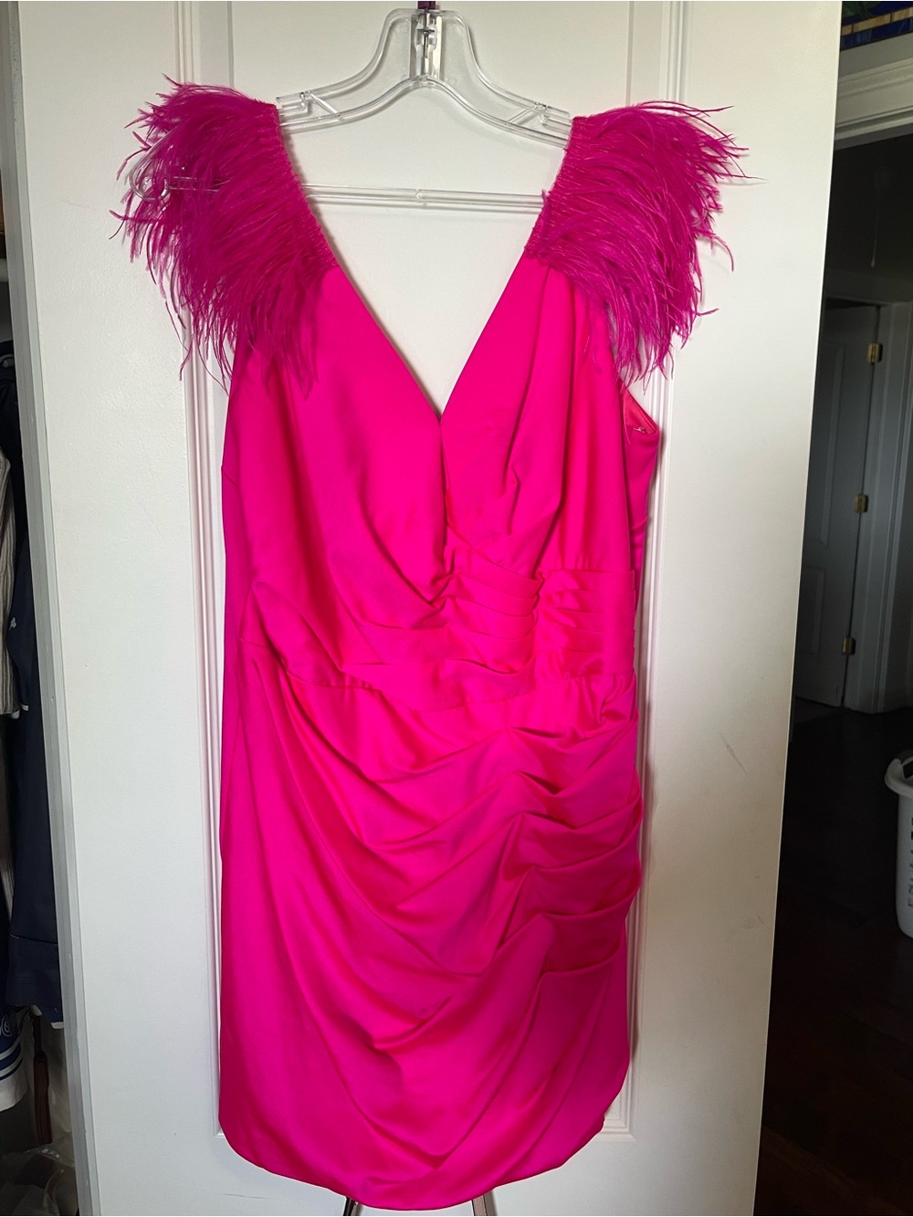 Sherri Hill Pink Dress with Feather Sleeves